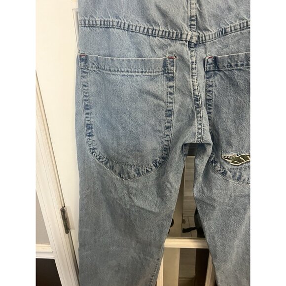 JNCO Mens Light Wash Blue Vintage Low Downs Denim Jeans Distressed Embroidered - Picture 6 of 14
